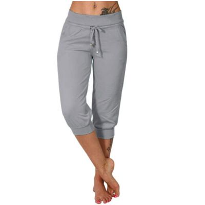 Capris Pants for Women Plus Size 2024 Plus Size Loose Soft Drawstring Workout Womens Joggers Yoga Pants with Pockets for Women Lounge Pants 4-Gray Medium