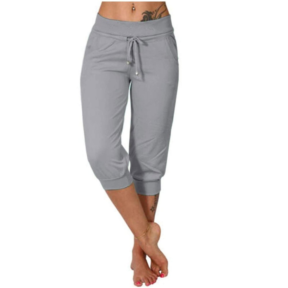 Capris Pants for Women Plus Size 2024 Plus Size Loose Soft Drawstring Workout Womens Joggers Yoga Pants with Pockets for Women Lounge Pants 4-Gray Medium