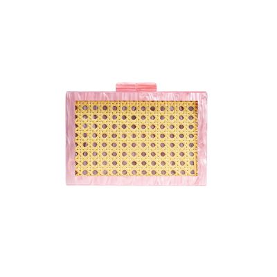 RomanticDesign Women Acrylic Evening Clutch Purse Chic Rattan Weaving Handbag Chain Shoulder Bag for Prom Party Banquet, 1-pink