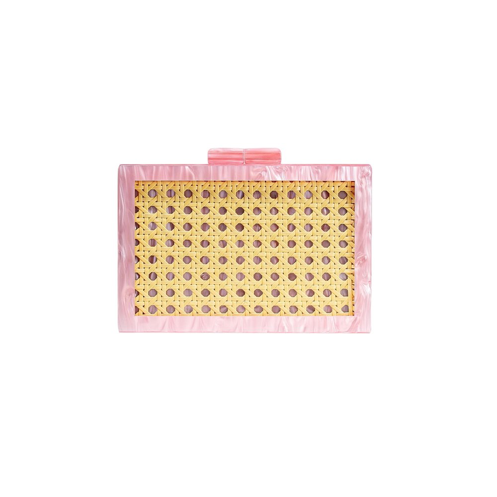 RomanticDesign Women Acrylic Evening Clutch Purse Chic Rattan Weaving Handbag Chain Shoulder Bag for Prom Party Banquet, 1-pink
