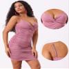 Allegra K Sleeveless Ruched Bodycon Dresses for Women's Twist V Neck Spaghetti Strap Mini Dress Small Dark Pink view 2