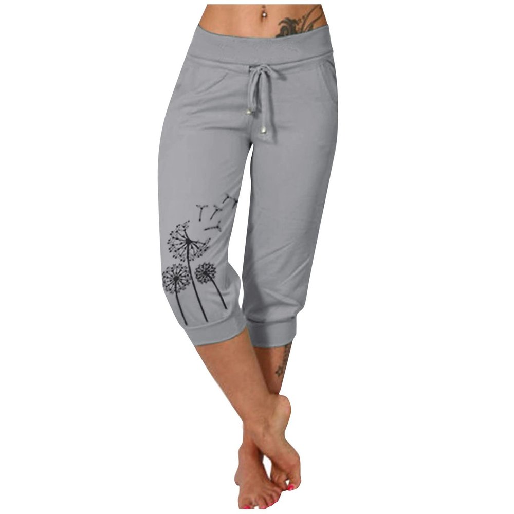 Capris Pants for Women Stretch 2024 Plus Size Loose Soft Drawstring Workout Womens Joggers Short Length Yoga Pants with Pockets for Women Lounge Pants 5-Gray Small