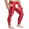 YiZYiF Mens Glossy Hollow Out Underwear Pants Long Thermal Bottoms Leggings Slim Fitted Sport Tights Red Large view 3