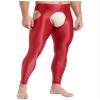 YiZYiF Mens Glossy Hollow Out Underwear Pants Long Thermal Bottoms Leggings Slim Fitted Sport Tights Red Large view 4