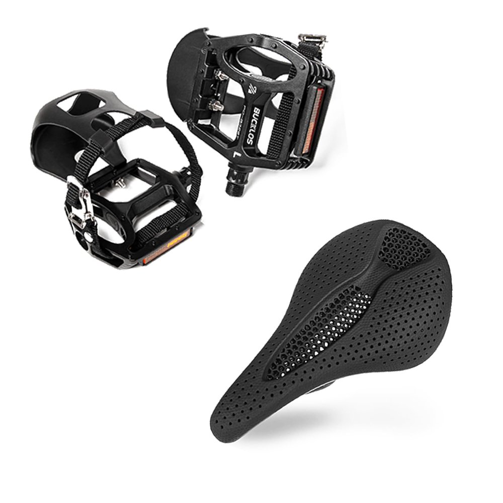 Bucklos Bike Pedals with Toe Cages and Straps - Bicycle Toe Clips Cage Compatible with Peloton BikeBike Saddle 3D Printing Bike Seat Mountain Road Comfortable Bicycle Cushion