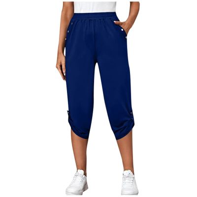 Capri Pants for Women Petite Short 2024 Plus Size Loose Soft Drawstring Workout Womens Joggers with Pockets Capri Leggings with Pockets for Women Lounge Pants 2-Blue X-Large