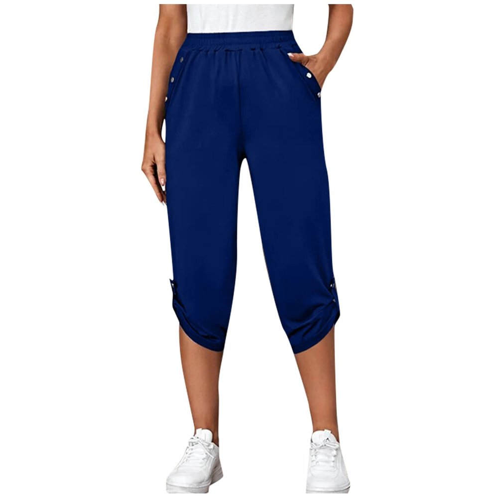Capri Pants for Women Petite Short 2024 Plus Size Loose Soft Drawstring Workout Womens Joggers with Pockets Capri Leggings with Pockets for Women Lounge Pants 2-Blue X-Large