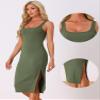 Allegra K Ribbed Tank Dress for Womens 2025 Fall Scoop Neck Sleeveless Split Knit Midi Dresses Large Olive Green view 2