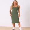 Allegra K Ribbed Tank Dress for Womens 2025 Fall Scoop Neck Sleeveless Split Knit Midi Dresses Large Olive Green view 4