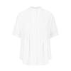 2024 Womens Shirts Short Sleeve Cotton Linen Tops Summer Casual Collared Shirt Crewneck Pleated Tunic Tee Blouses White view 3