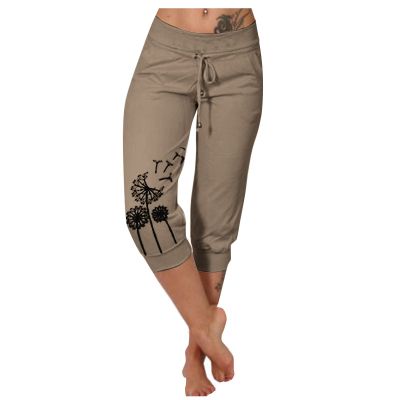 Capris Pants for Women Stretch 2024 Plus Size Loose Soft Drawstring Workout Womens Joggers Tummy Control Yoga Pants with Pockets for Women Lounge Pants 5-Khaki 3X-Large