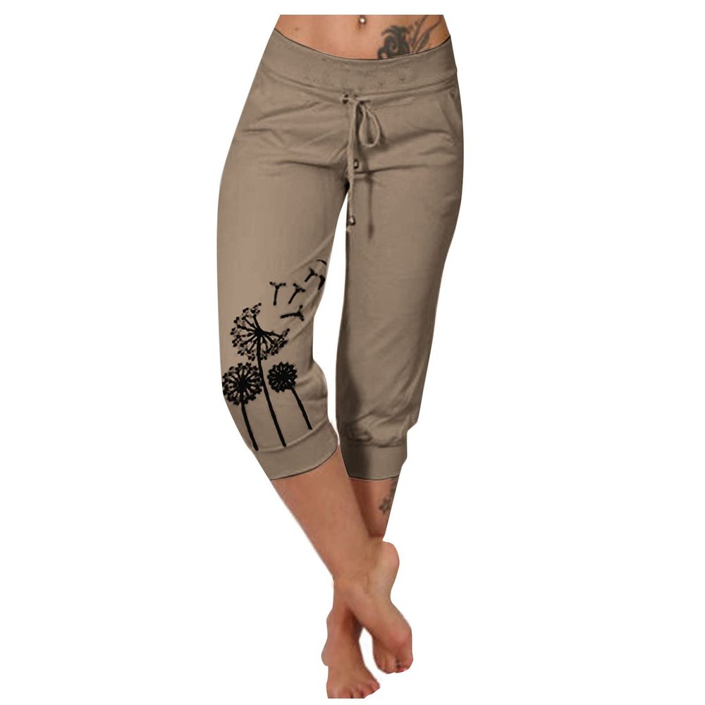 Capris Pants for Women Stretch 2024 Plus Size Loose Soft Drawstring Workout Womens Joggers Tummy Control Yoga Pants with Pockets for Women Lounge Pants 5-Khaki 3X-Large