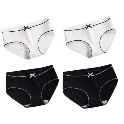 4Pcs/Lot Cotton Underwear Cute Knot Soft Breathable Briefs Young Panties Solid Girl Children Clothes (FourP-7-GS007,L(Weight 43-52KG))