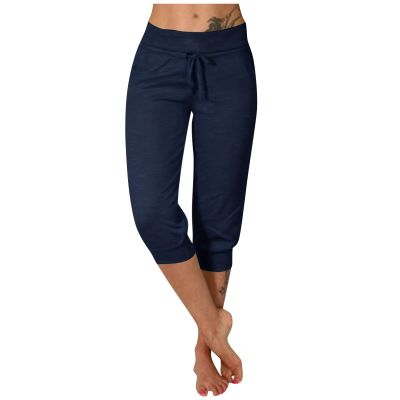 Capri Pants for Women Plus Size 2024 Plus Size Loose Soft Drawstring Workout Womens Joggers Petite Capri Leggings with Pockets for Women Lounge Pants 3-Navy XX-Large