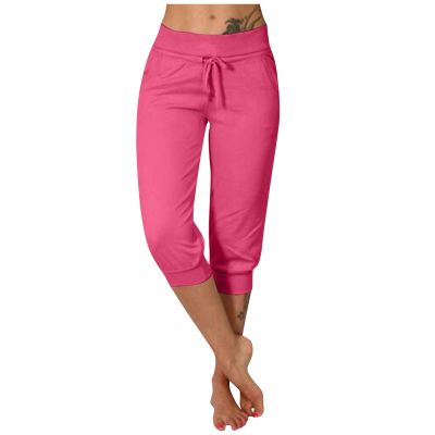 Capri Pants for Women Plus Size 2024 Plus Size Loose Soft Drawstring Workout Sweat Pants for Womens Capri Capri Leggings with Pockets for Women Lounge Pants 3-hot Pink Medium