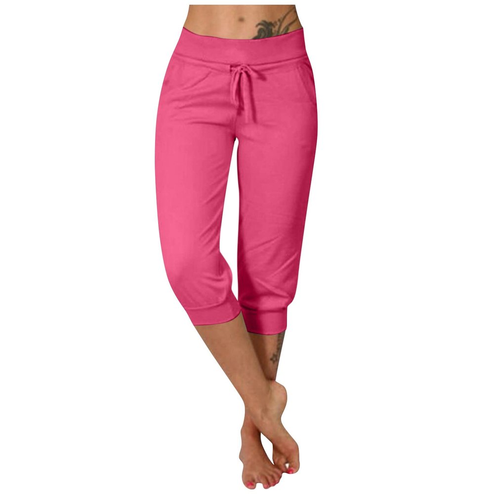 Capri Pants for Women Plus Size 2024 Plus Size Loose Soft Drawstring Workout Sweat Pants for Womens Capri Capri Leggings with Pockets for Women Lounge Pants 3-hot Pink Medium