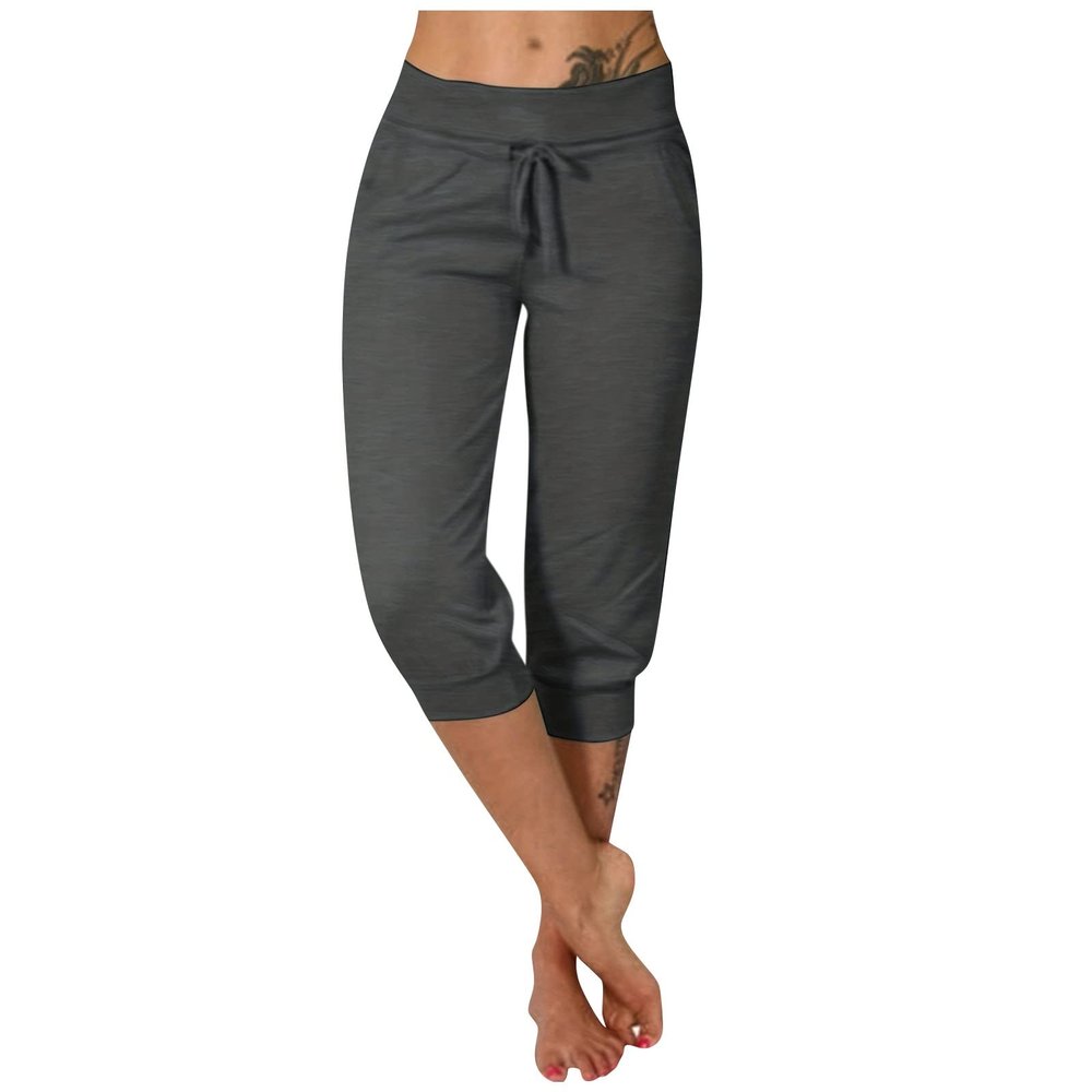 Capri Pants for Women Petite Short 2024 Plus Size Loose Soft Drawstring Workout Sweat Pants for Womens Straight Leg Yoga Pants with Pockets for Women Lounge Pants 3-Dark Gray 5X-Large