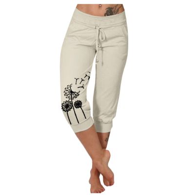 Capris Pants for Women Dressy 2024 Plus Size Loose Soft Drawstring Workout Sweat Pants for Womens Baggy Capri Leggings with Pockets for Women Lounge Pants 5-Beige Medium