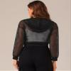 Allegra K Mesh Jacket for Women's Zip Up Fishnet Hoodie Sexy Sheer Crop Bomber Jackets Medium Black view 3