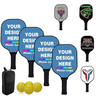 Custom Pickleballs Paddles Set with 4 Paddles 1 Storage Bag and 4 Balls - Carbon Fiber Personalized Pickle Ball Paddles - Graphite Pickleballs Rackets for Indoor Outdoor, Steelblue