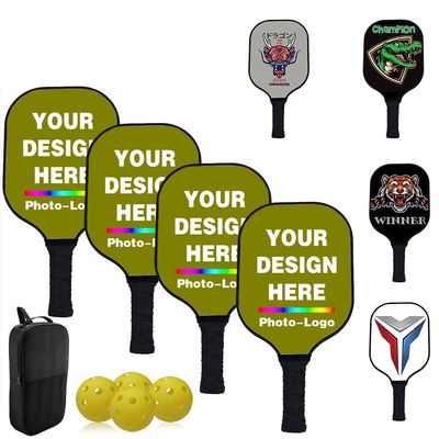 Custom Pickleballs Paddles Set with 4 Paddles 1 Storage Bag and 4 Balls - Carbon Fiber Personalized Pickle Ball Paddles - Graphite Pickleballs Rackets for Indoor Outdoor, Olive