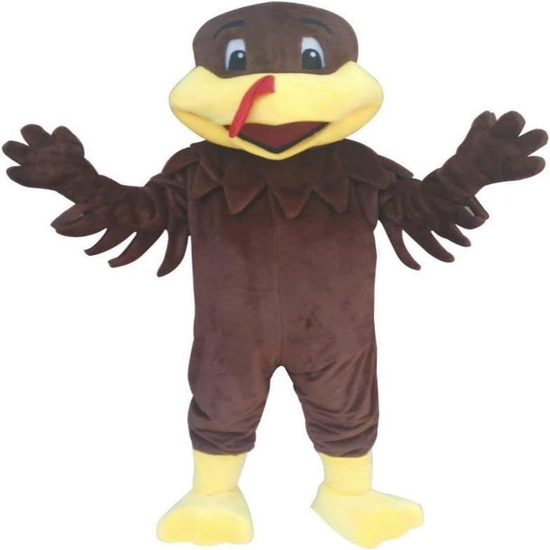 Brown Turkey Mascot Costume Adult Size for Men & Women with Built-in Fan Inside the Head