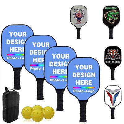 Custom Pickle Balls Paddles Set with Photo Design Your Photo Logo Text, Personalized Rackets Comfort Cushion Grip, Long Handle Equipment, CornflowerBlue