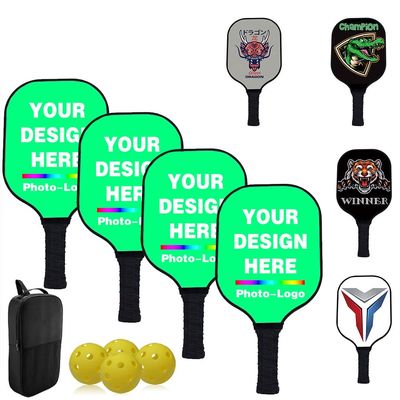 Custom Pickleballs Paddles Set - 4 Paddel 1 Storage Bag and 4 Balls - Great Rackets Gift for Beginner - 40 Color, SpringGreen
