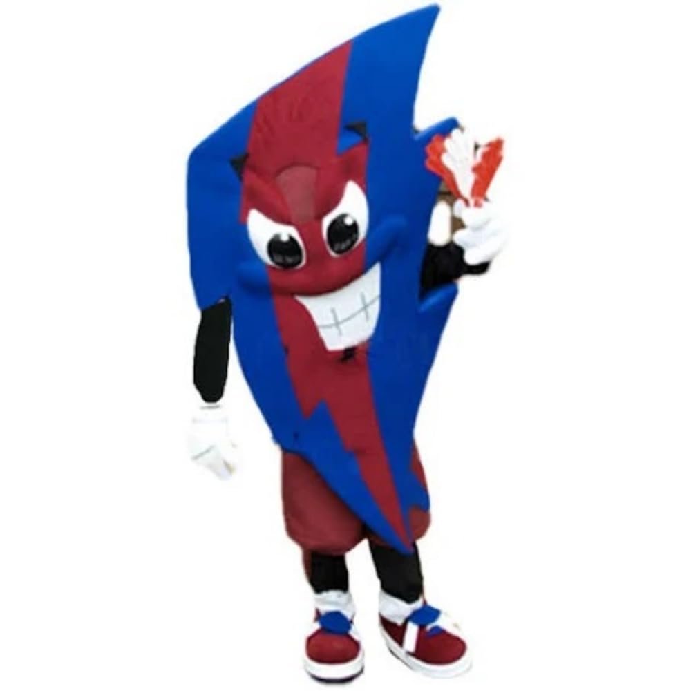 Blue & Red Bolt Mascot Costume Adult Size for Men & Women with Built-in Fan Inside the Head
