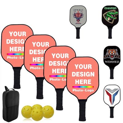 Custom Pickleballs Paddles Set - 4 Paddel 1 Storage Bag and 4 Balls - Great Rackets Gift for Beginner - 40 Color, Salmon