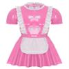 Jugaoge Mens Sissy French Maid Role Play Costumes Puff Sleeve Latex Wet Look Leather Dress with Apron Maid Pink A 3X-Large view 1
