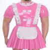 Jugaoge Mens Sissy French Maid Role Play Costumes Puff Sleeve Latex Wet Look Leather Dress with Apron Maid Pink A 3X-Large view 2