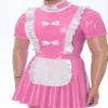 Jugaoge Mens Sissy French Maid Role Play Costumes Puff Sleeve Latex Wet Look Leather Dress with Apron Maid Pink A 3X-Large view 4