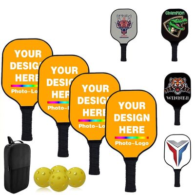 Custom Pickle Balls Paddles Set with Photo Design Your Photo Logo Text, Personalized Rackets Comfort Cushion Grip, Long Handle Equipment, Orange