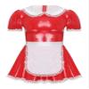 YiZYiF Men's French Maid Fancy Dress Costume PVC Wetlook Sissy Cosplay Satin Pajamas Set Red 5X-Large view 1