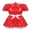 YiZYiF Men's French Maid Fancy Dress Costume PVC Wetlook Sissy Cosplay Satin Pajamas Set Red 5X-Large view 2