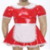YiZYiF Men's French Maid Fancy Dress Costume PVC Wetlook Sissy Cosplay Satin Pajamas Set Red 5X-Large view 3