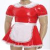 YiZYiF Men's French Maid Fancy Dress Costume PVC Wetlook Sissy Cosplay Satin Pajamas Set Red 5X-Large view 4