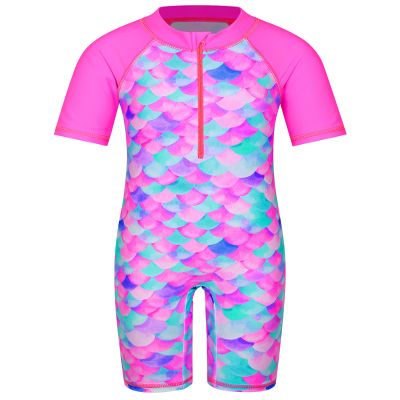 TFJH E Short Sleeve Girls Swimwear UV 50+ Rash Guard Sunsuits Beachwear Swimsuits 408 Rose Scale 6A