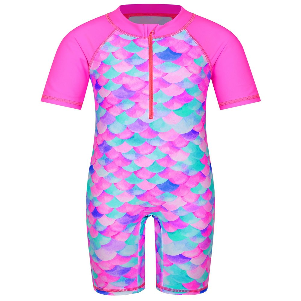 TFJH E Short Sleeve Girls Swimwear UV 50+ Rash Guard Sunsuits Beachwear Swimsuits 408 Rose Scale 6A