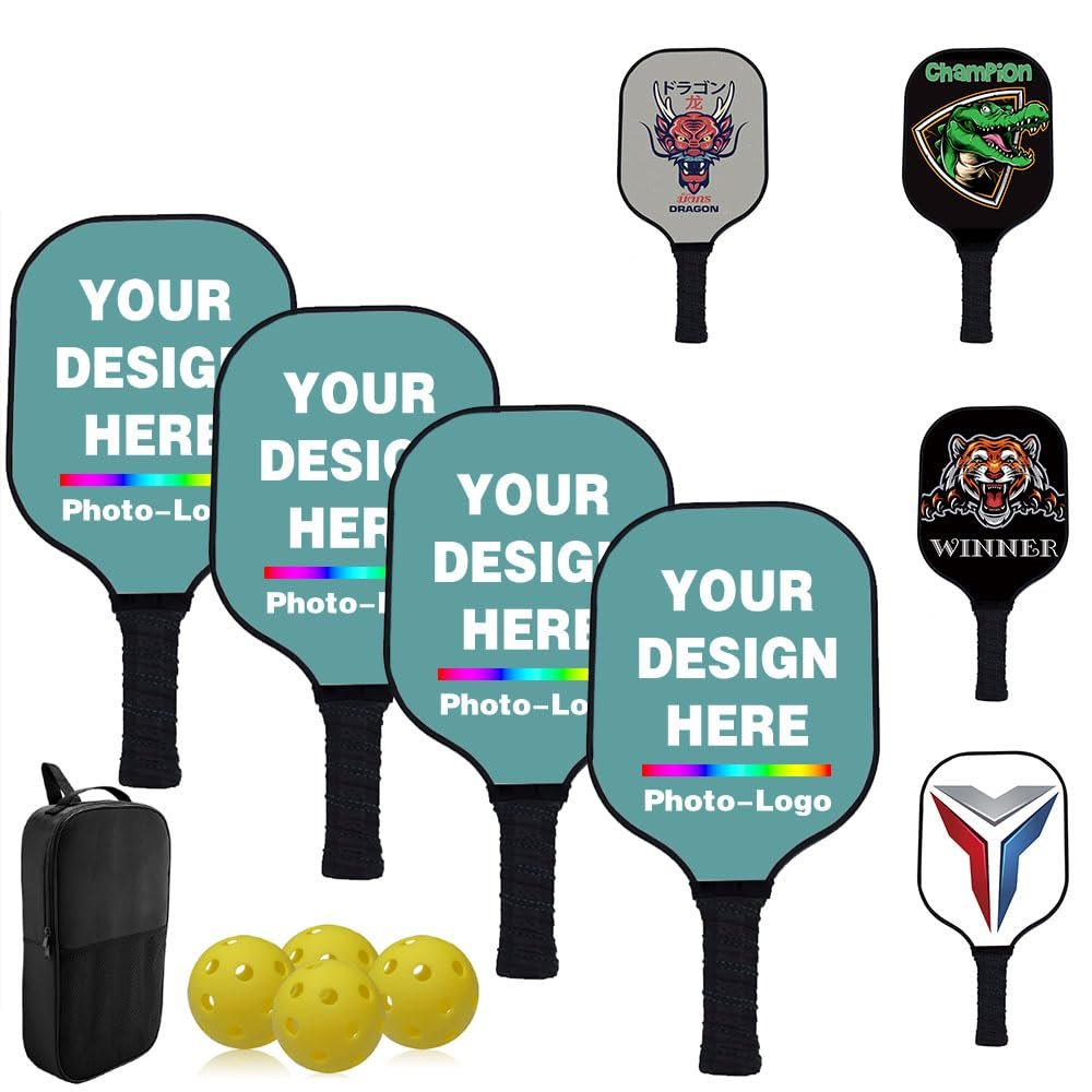 Custom Pickle Balls Paddle Set Personalized Pickleballs Paddles with Comfort Grip, Add Your Design Photo Text Logo, Perfect Paddles for Beginners to Professional, CadetBlue