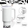 VirgoCCY 5PCS Stanley Cup Accessories Set 30&40 Oz, Includes 1pcs 0.4in Straw Covers, 1 Water Bottle Handle Strap, 2 Cute Love Heart Chain Hanging Charms, 1 Cow Silicone Boot, White Cow view 2