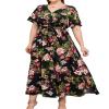 ABEWIP Plus Size Dresses for Curvy Women Summer Sundress Floral V Neck Belted Ruffle Hem A Line Maxi Dress Black Maxi Dress 5XL view 1
