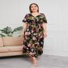 ABEWIP Plus Size Dresses for Curvy Women Summer Sundress Floral V Neck Belted Ruffle Hem A Line Maxi Dress Black Maxi Dress 5XL view 2
