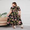 ABEWIP Plus Size Dresses for Curvy Women Summer Sundress Floral V Neck Belted Ruffle Hem A Line Maxi Dress Black Maxi Dress 5XL view 3