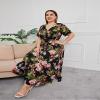 ABEWIP Plus Size Dresses for Curvy Women Summer Sundress Floral V Neck Belted Ruffle Hem A Line Maxi Dress Black Maxi Dress 5XL view 4