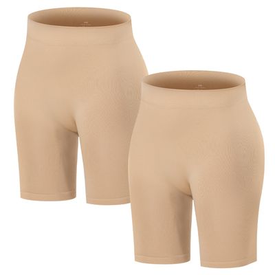 ATTLADY Women's Slip Shorts for Under Dresses Seamless Smooth Boyshort Panties Anti-Chafing Shorts, 2Nude, Large