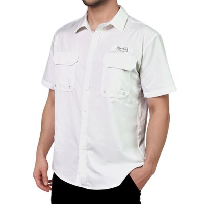 Men's UV UPF 50+ Sun Protection Short Sleeve Shirt, Fishing & Hiking Shirt, Poncho, Lightweight, Breathable, Quick Dry - White - 3X-Large