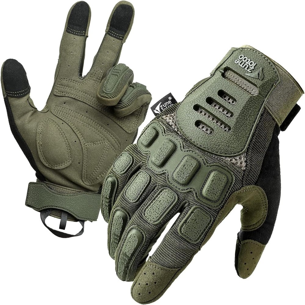 ZUNE LOTOO Tactical Gloves for Men, Touchscreen Motorcycle Gloves with Finger Impact Protection, Green Palm Padded Safety Work Gloves for Paintball Airsoft Range Tac Female Women(Small)