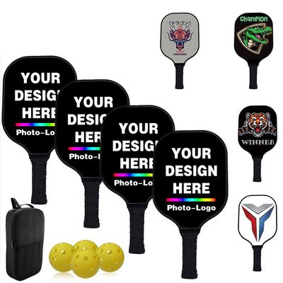 Custom Pickleballs Paddles Set with 4 Paddles 1 Storage Bag and 4 Balls - Carbon Fiber Personalized Pickle Ball Paddles - Graphite Pickleballs Rackets for Indoor Outdoor, Black